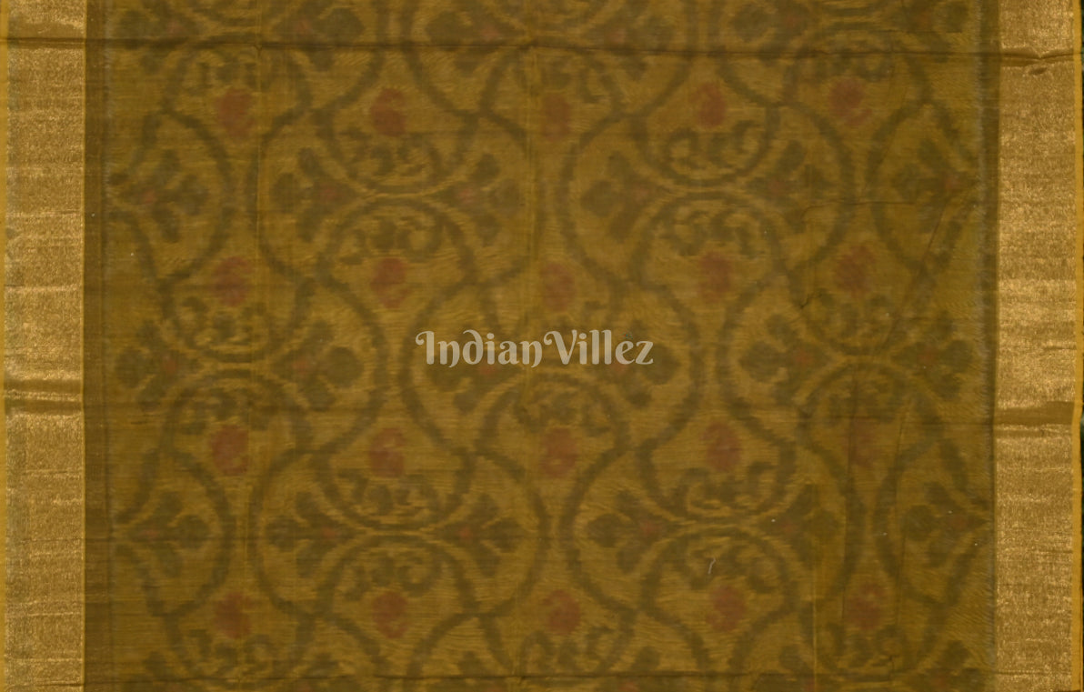 Mustard Yellow Green Pochampally Ikat Silk Cotton (Sico) Saree 