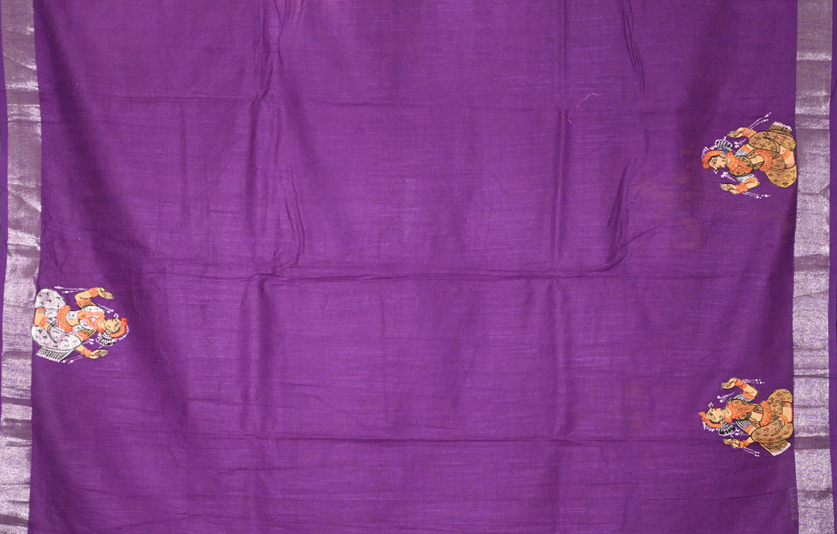 Pink Purple Dandiya Hand-Painted Pattachitra Saree