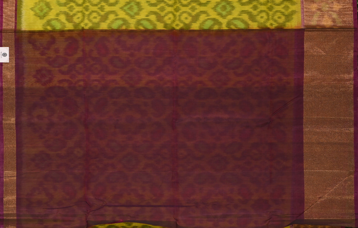 Parrot Green Maroon Pochampally Ikat Silk Cotton (Sico) Saree 