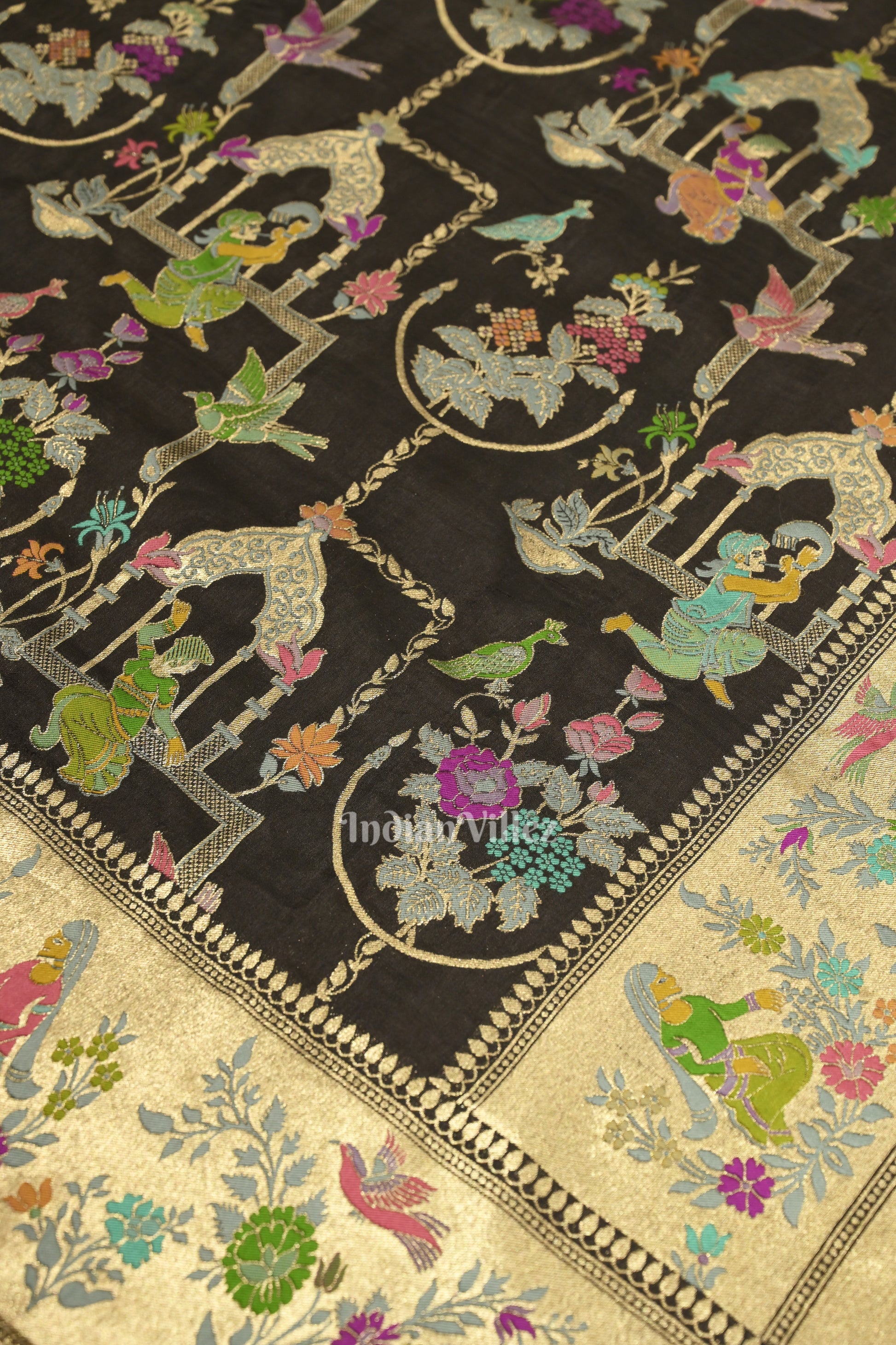 Black Brocade Tussar Georgette Banarasi Handloom Silk Saree