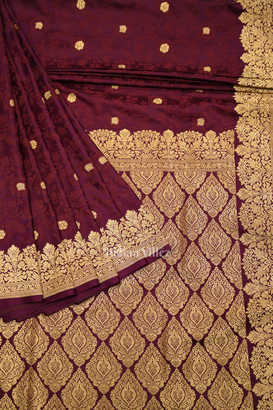 Wine Purple Soft Pure Mashru Satin Silk Banarasi Saree 