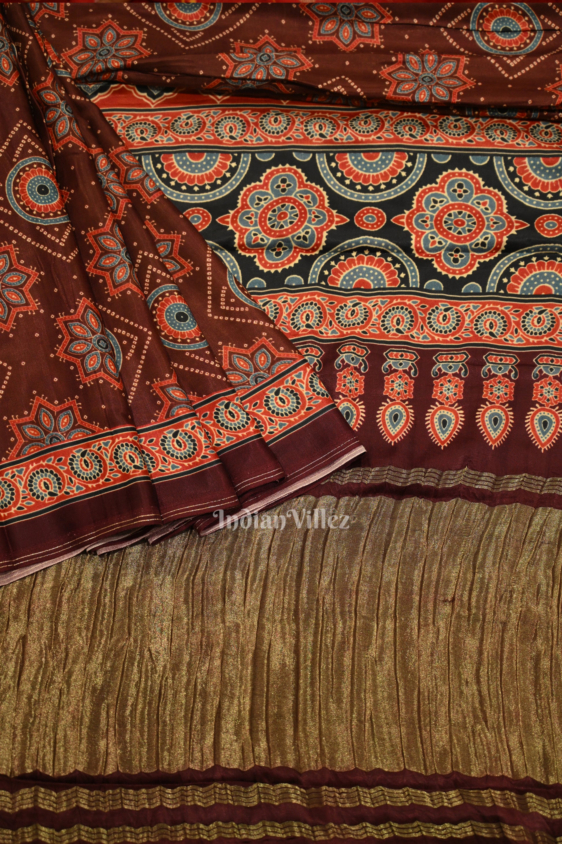 Coffee Digital Print Silk Saree