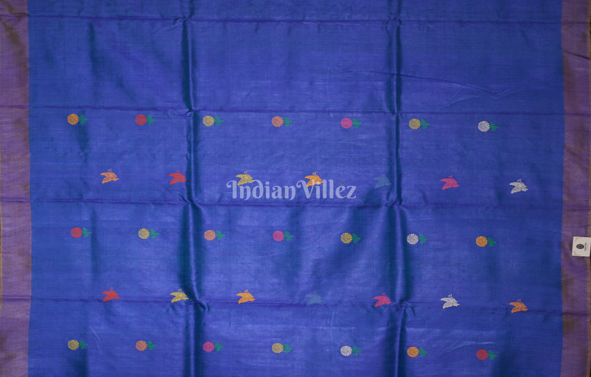 Royal Blue Marigold Wild Garden Master Weave Gopalpur Tussar Silk Saree 
