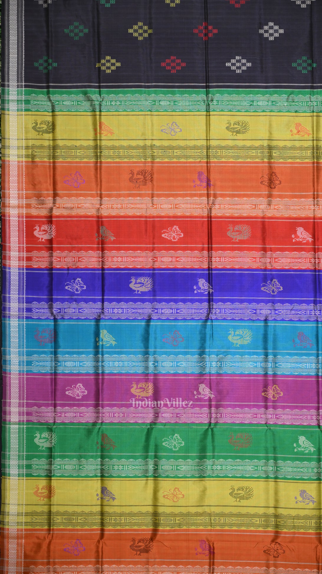 Black  Pasapali Double Pallu Berhampuri Silk Saree