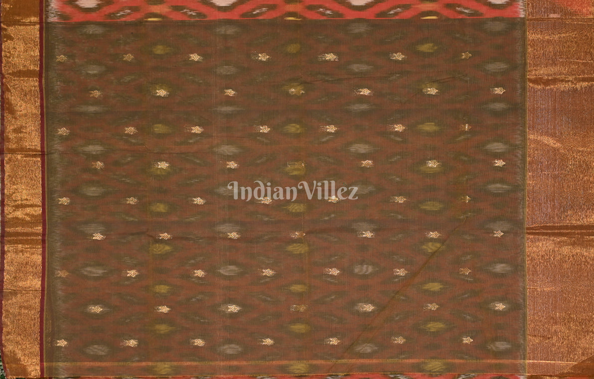 Maroon Golden Pochampally Ikat (Sico) Saree 