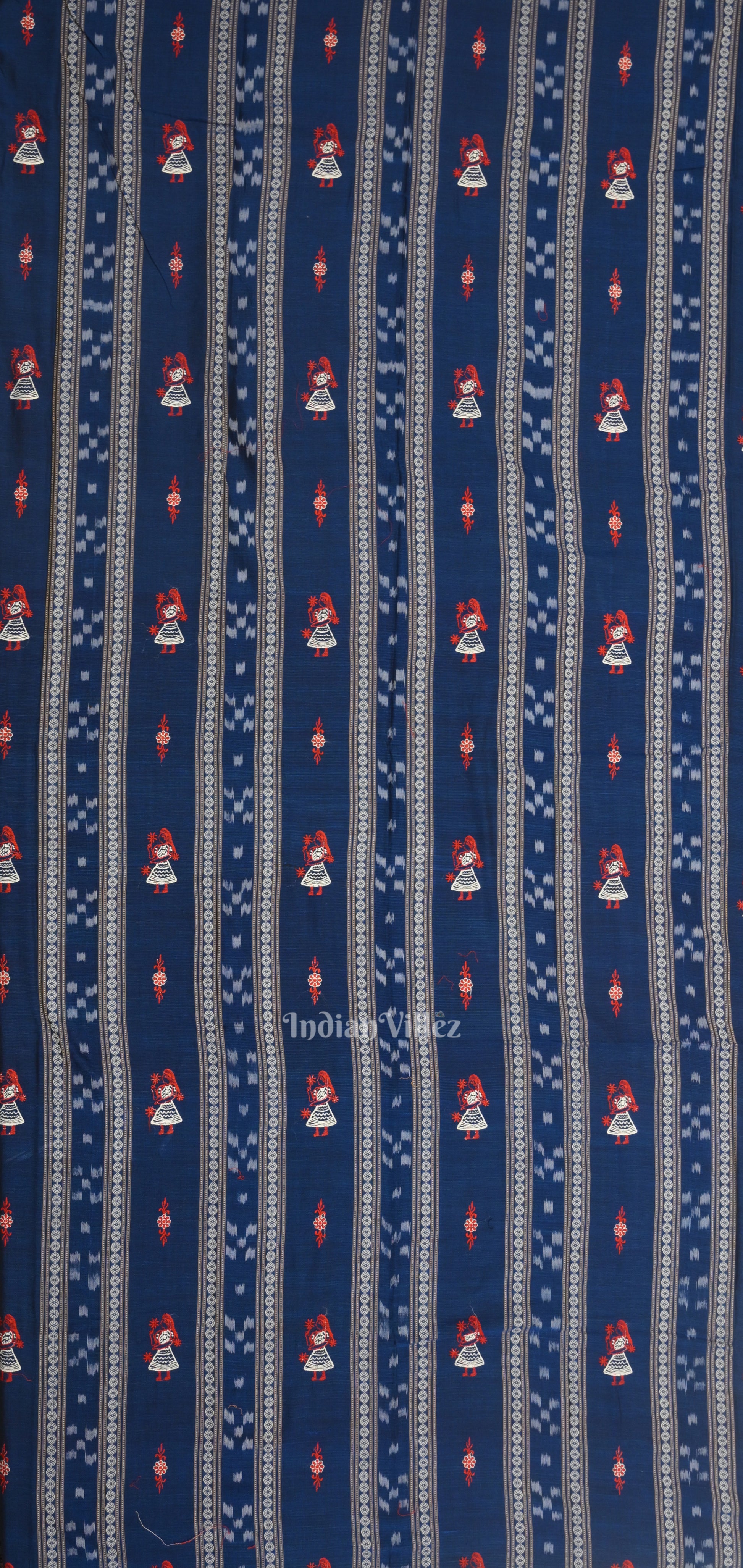 Royal Blue Red Doll Odisha Ikat Sambalpuri Cotton Dress set with Dupatta 