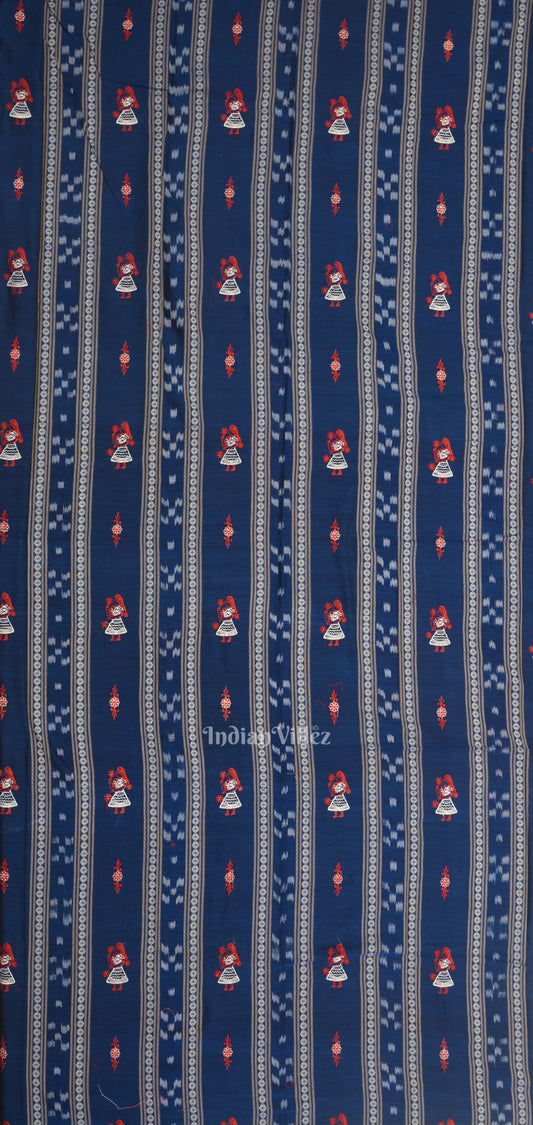 Royal Blue Red Doll Odisha Ikat Sambalpuri Cotton Dress set with Dupatta 