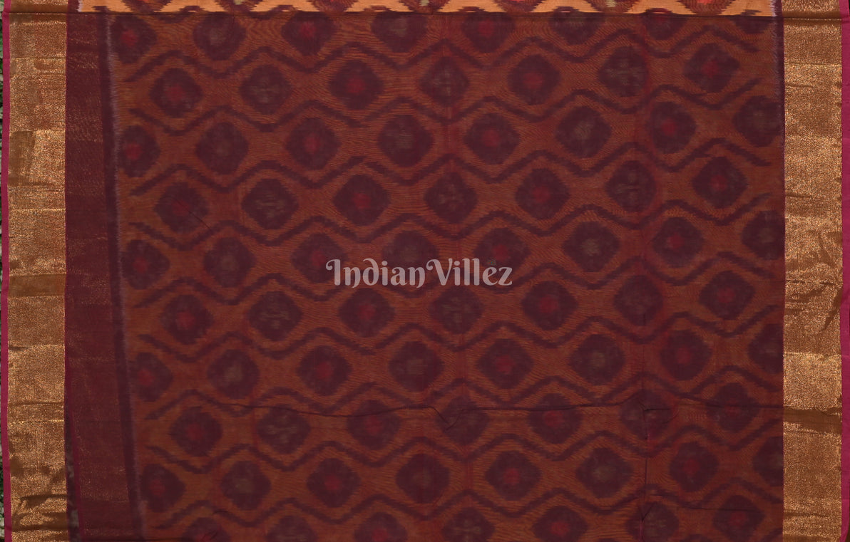 Orange Purple Pochampally Ikat (Sico) Saree