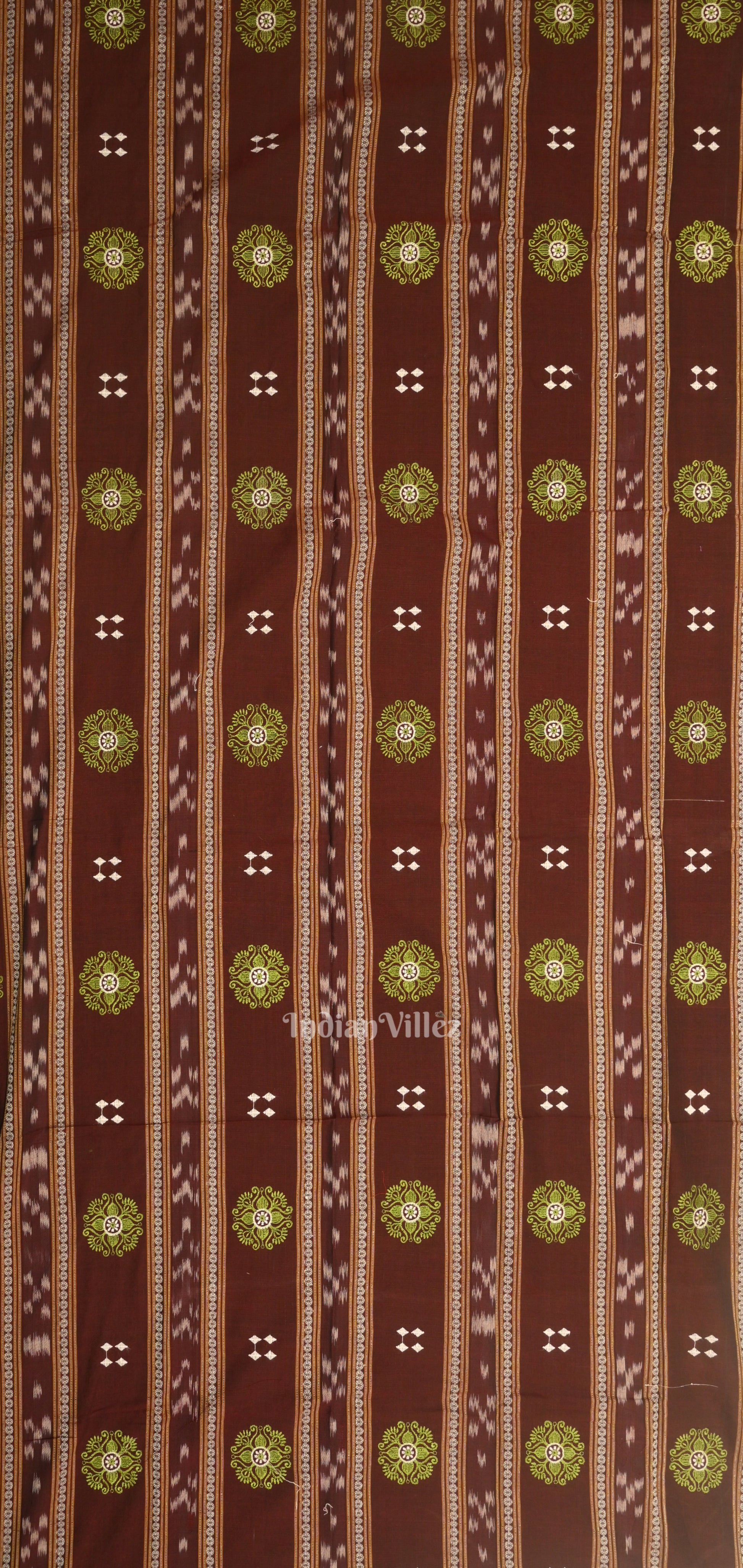 Maroon Parrot Green Sambalpuri Bomkai Cotton Dress set with Dupatta 