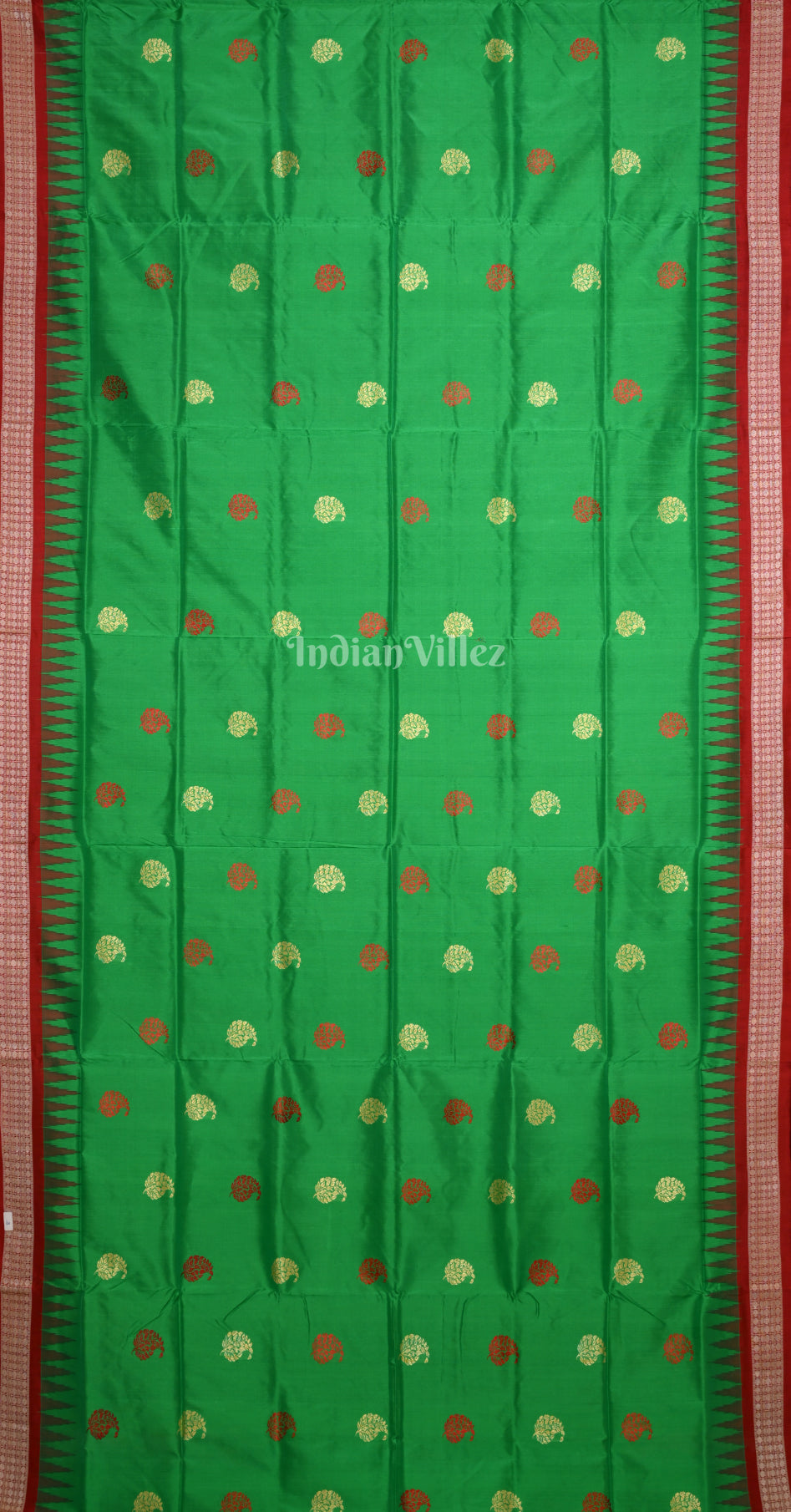 Green Red Paisley Design Bomkai Sambalpuri Silk Saree with Konark Chakra Pallu