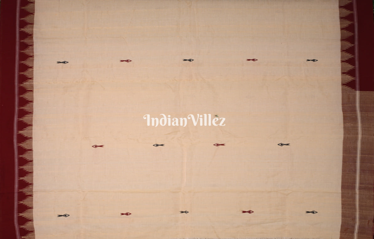 Cream Maroon Temple Border Odisha Handloom Natural Dye Kotpad Tussar Saree