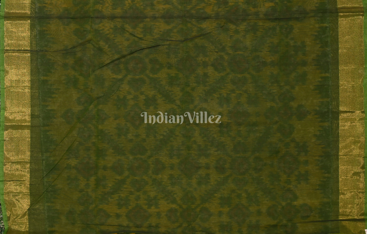 Yellow Green Pochampally Ikat Silk Cotton (Sico) Saree 