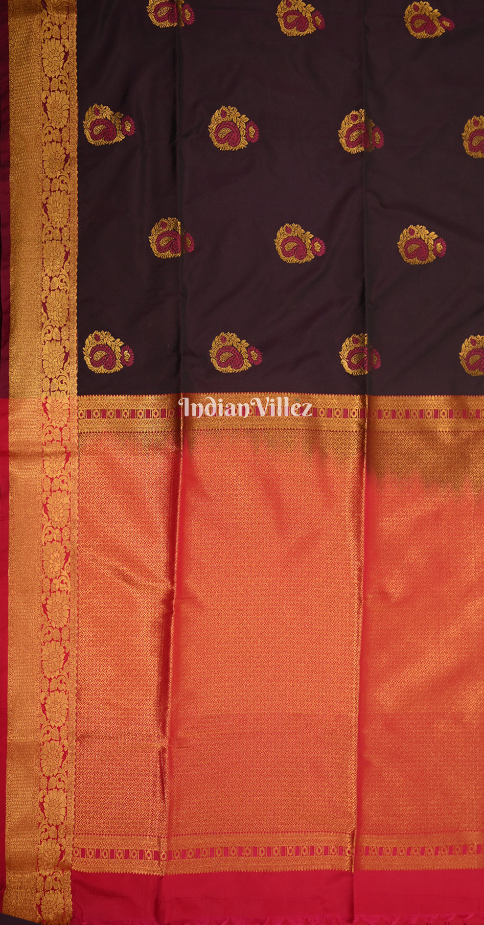 Purple Red Buttas Design Kanjivaram Silk Saree