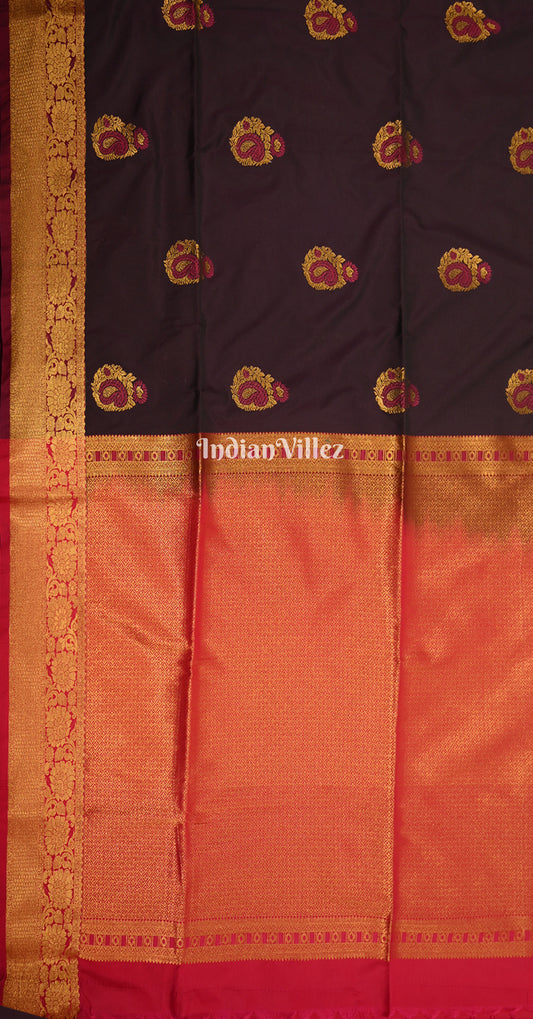 Purple Red Buttas Design Kanjivaram Silk Saree