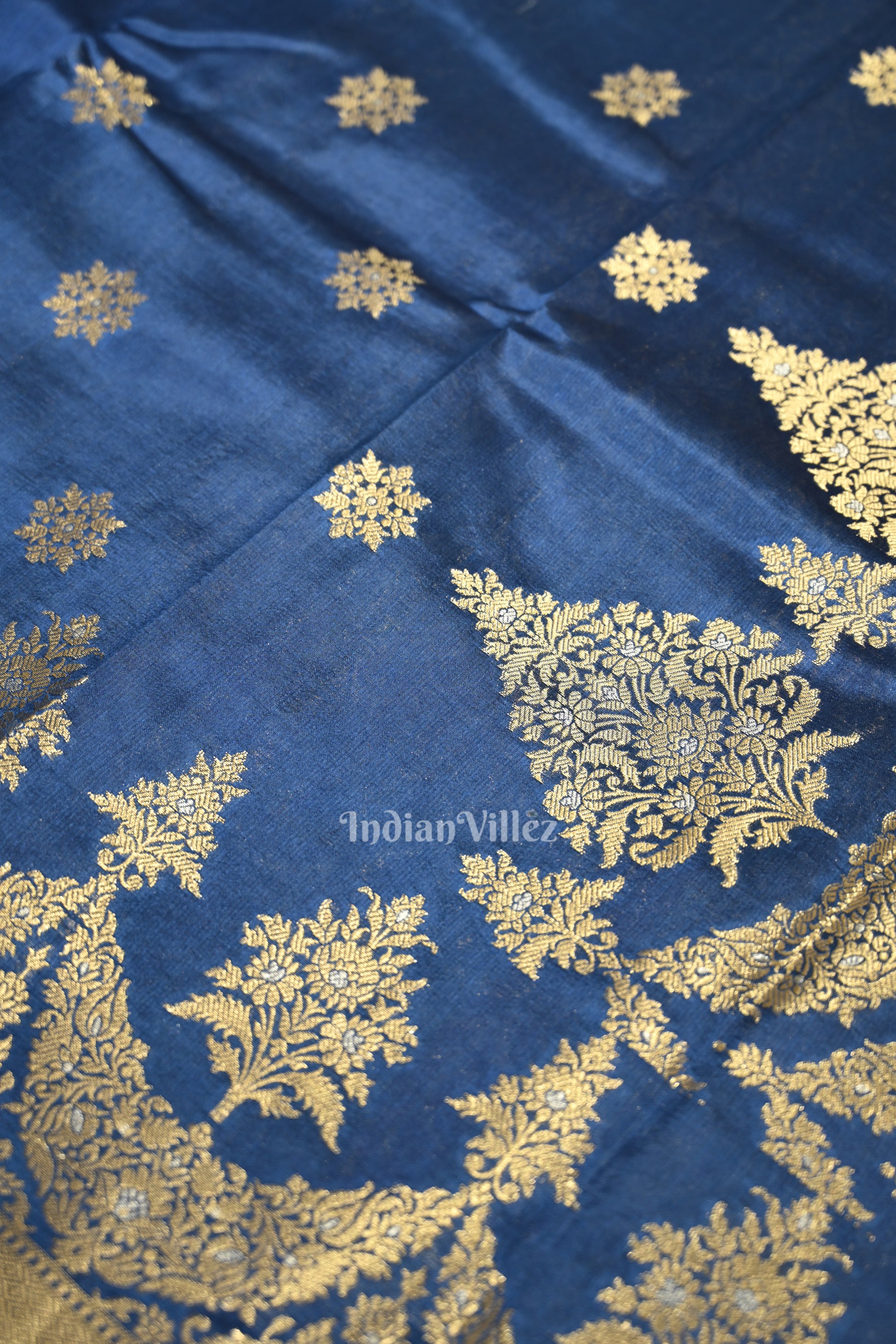 Indigo Blue Kora Organza Banarasi Silk Saree