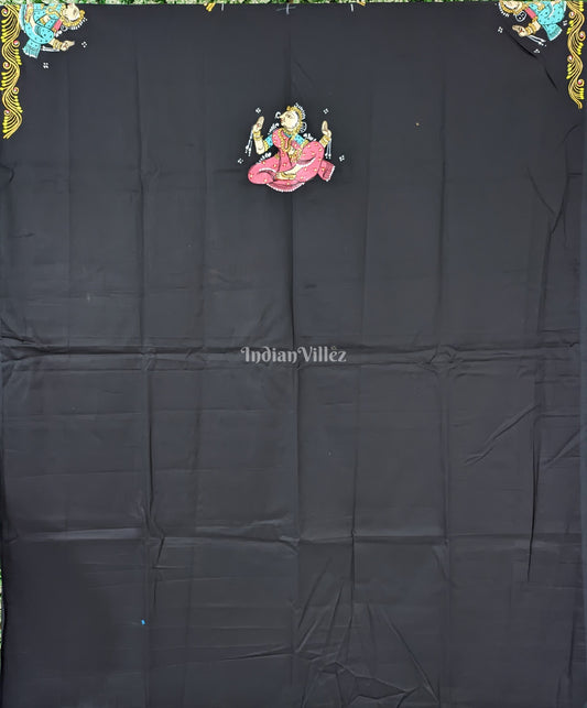 Black Raja Doli Theme Pattachitra Kurti Cotton Dress Material 