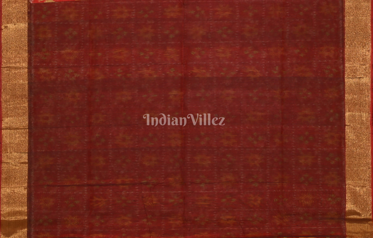 Red Coffee Pochampally Ikat Silk Cotton (Sico) Saree