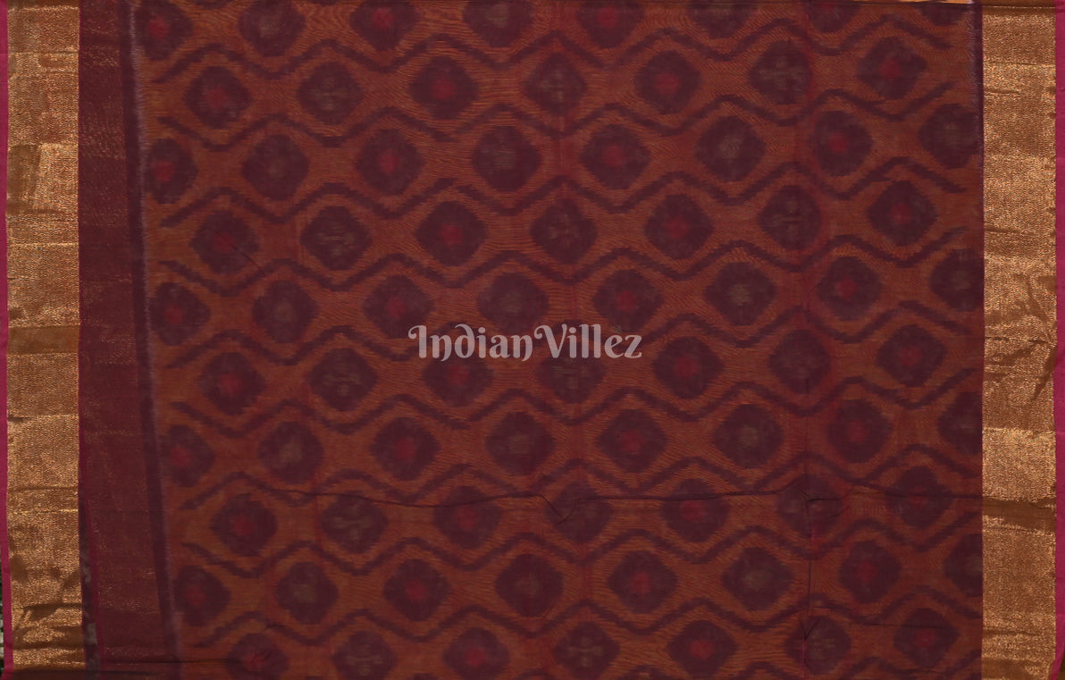 Peach Red Pochampally Ikat Silk Cotton (Sico) Saree 