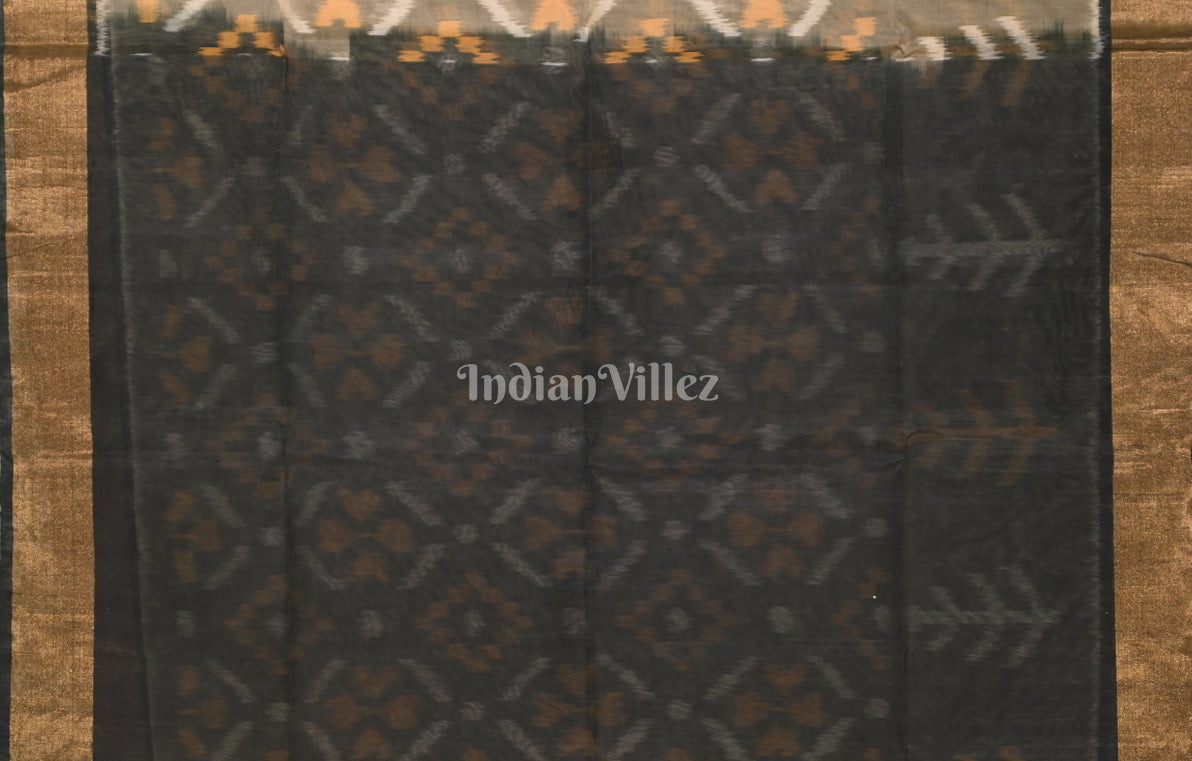 Grey Black Pochampally Ikat Silk Cotton (Sico) Saree 