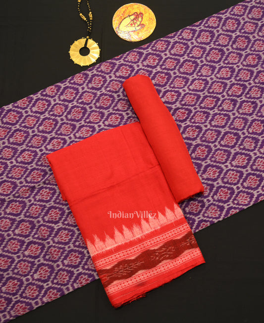 Violet Red Odisha Ikat Sambalpuri Dress Set & Dupatta 
