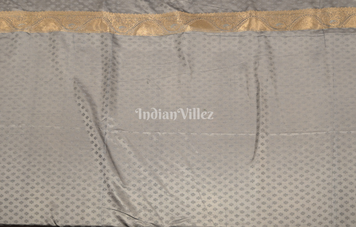 Grey Golden Nylon Pure Satin Silk Banarasi Saree