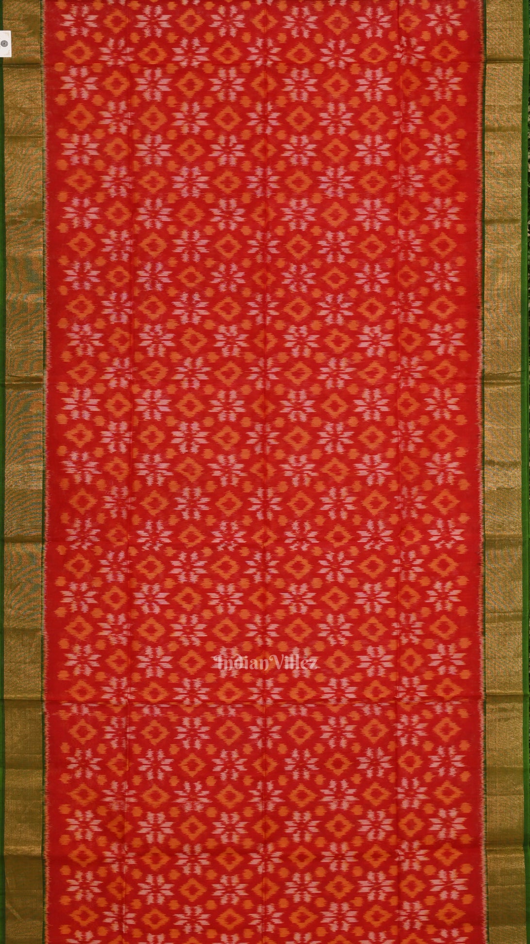 Red Green Pochampally Ikat Sico (Silk & Cotton) Saree with Zari Border