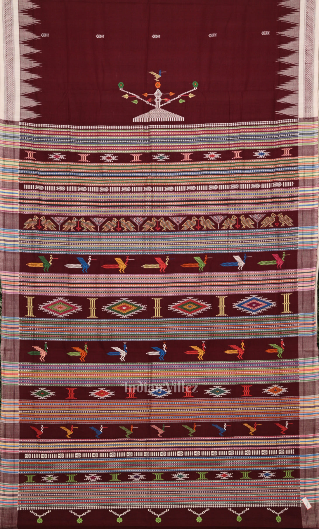 Maroon Handwoven Original Ganjam Bomkai Cotton Saree 