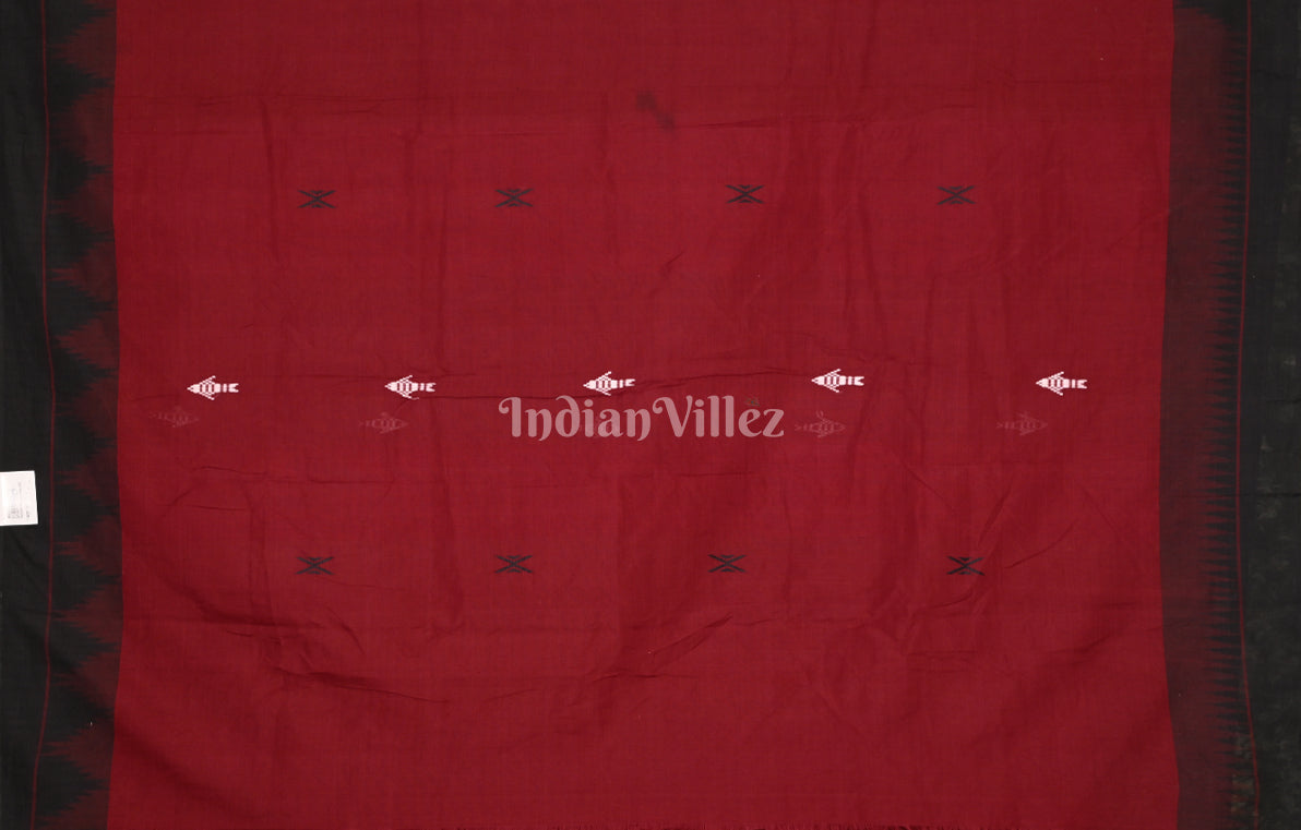 Maroon Black Odisha Handloom Natural Dye Kotpad Cotton Saree 