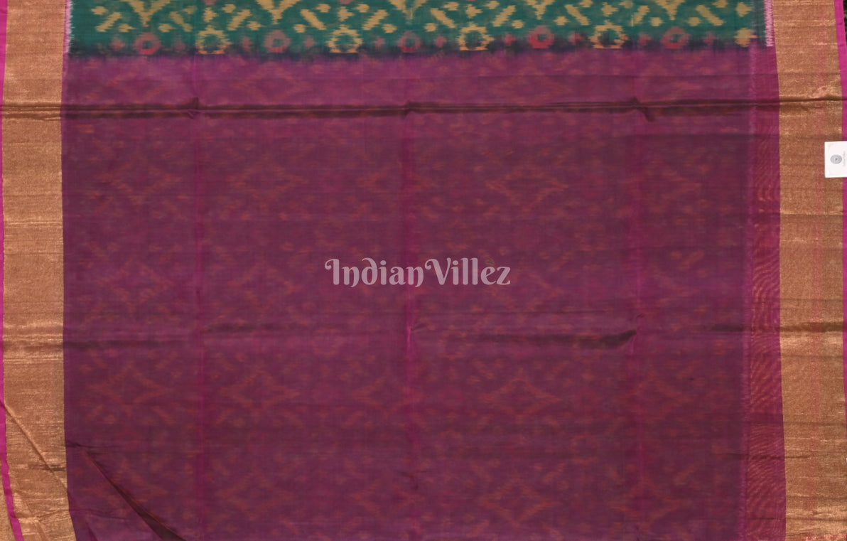 Teal Green Magenta Pink Pochampally Ikat Silk Cotton (Sico) Saree 