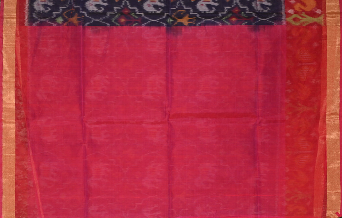 Navy Blue Rani Pink Pochampally Ikat (Sico) Saree 
