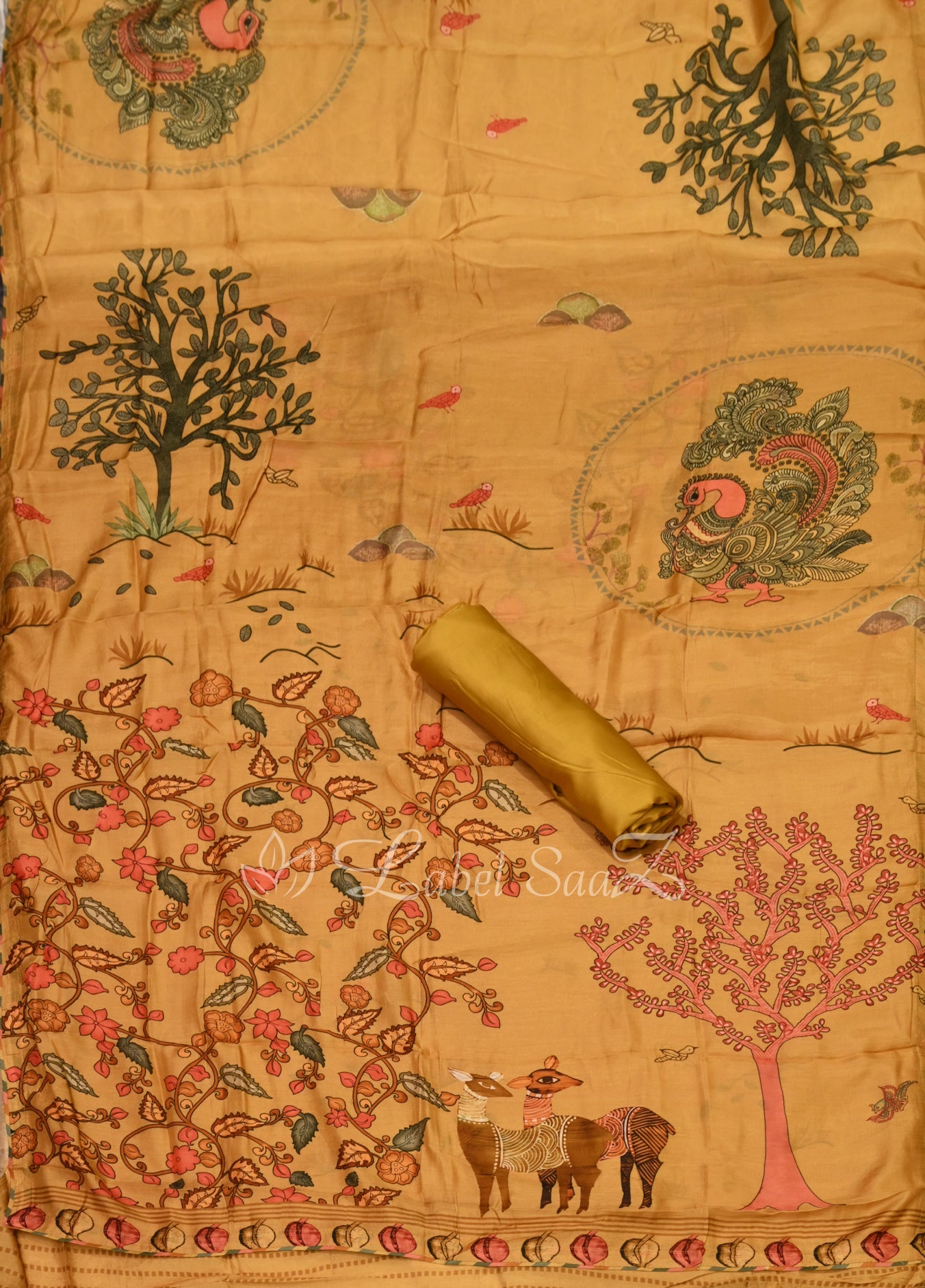 Mustard Yellow Floral Design Unstitched Salwar Suit 