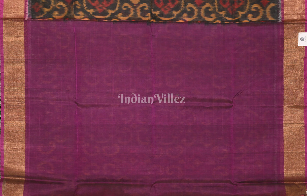Black Magenta Pink Pochampally Ikat (Sico) Saree