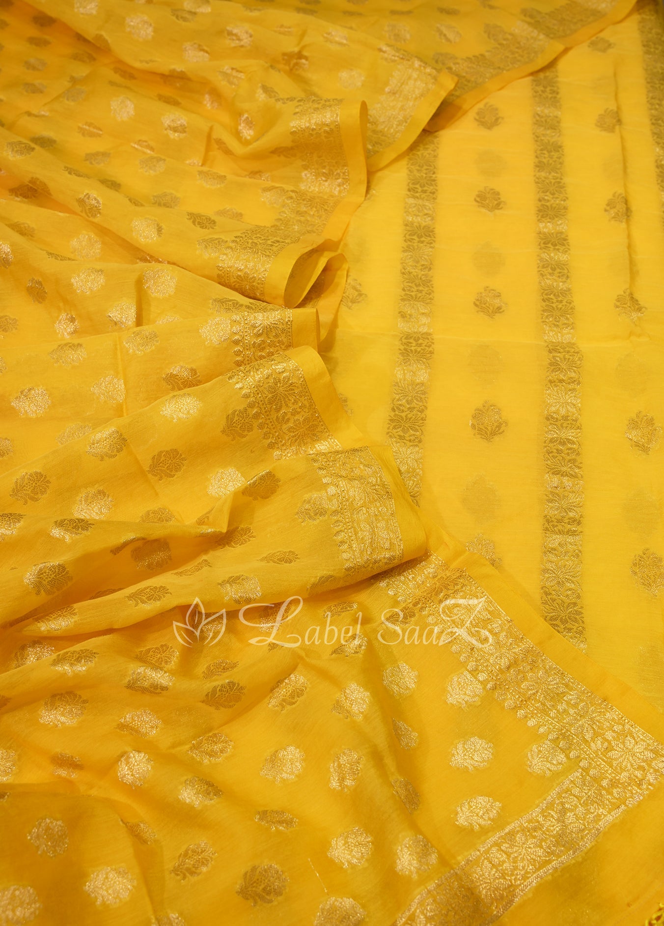 Yellow Zari work Banarasi Unstitched Salwar Suit