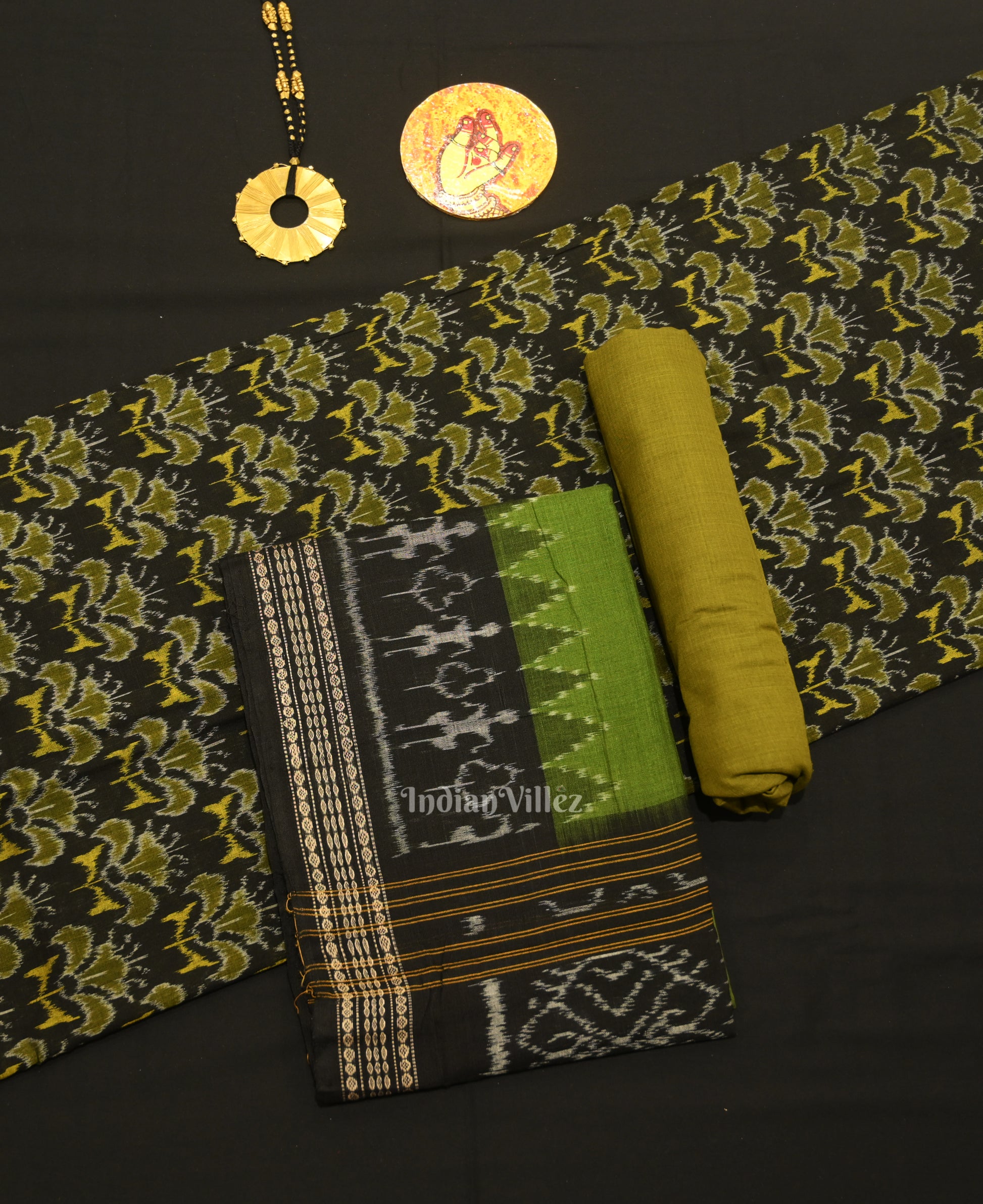 Black Mehendi Odisha Ikat Sambalpuri Dress Set & Dupatta