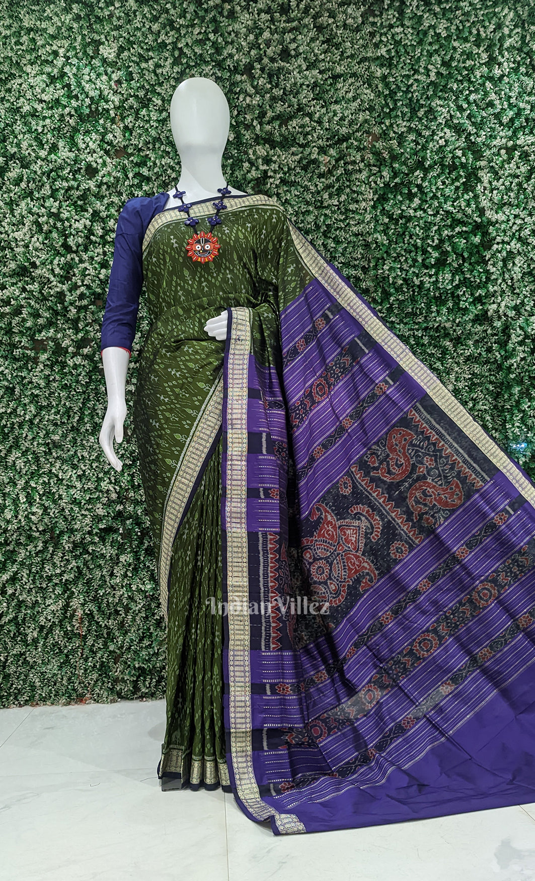 Mehendi Green Blue Tribal Theme Odisha Ikat Sambalpuri Silk Saree