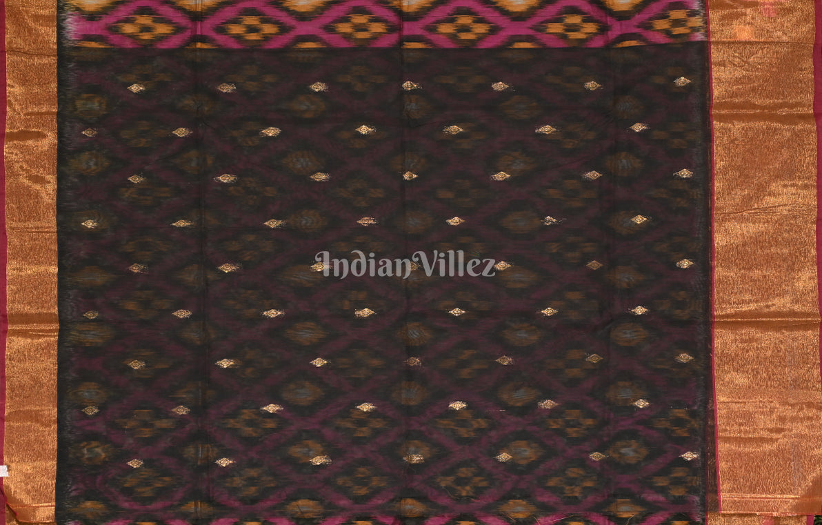Magenta Pink Black Pochampally Ikat Silk Cotton (Sico) Saree 