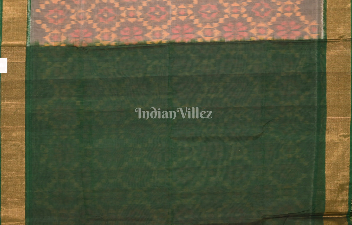 Peach Green  Pochampally Ikat Silk Cotton (Sico) Saree