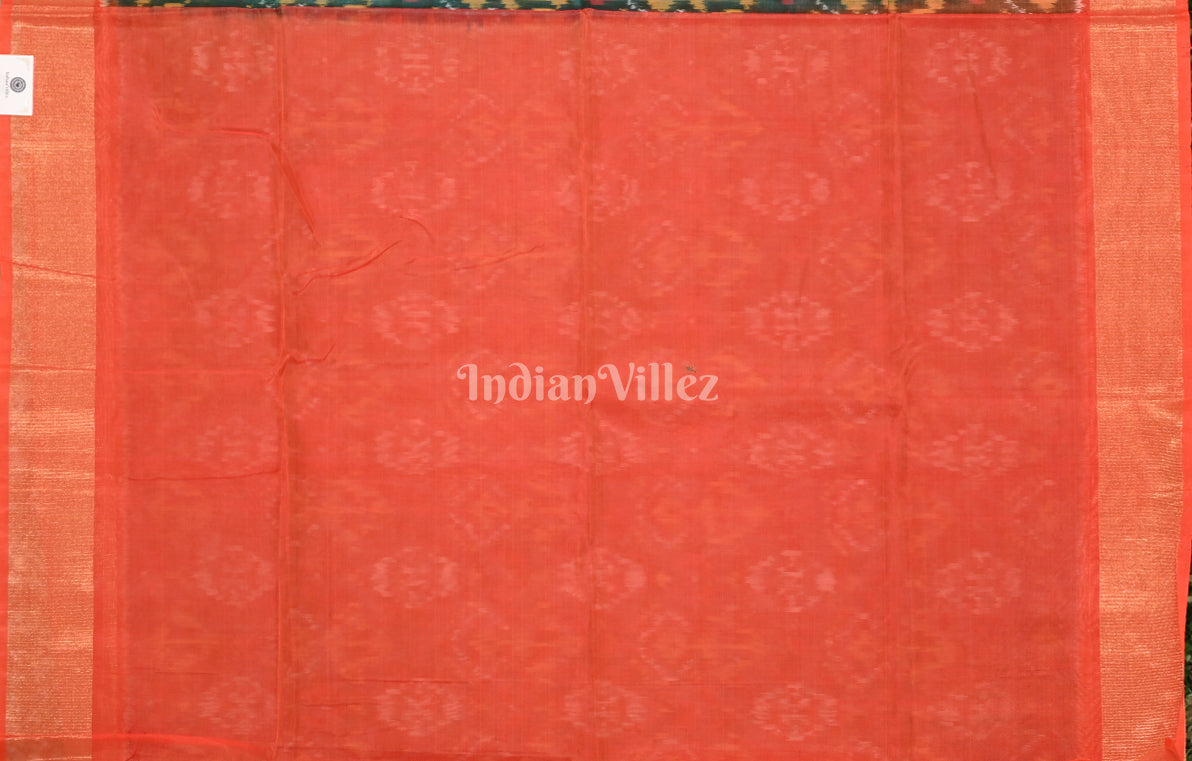 Sea Green Red Pochampally Ikat Silk Cotton (Sico) Saree 