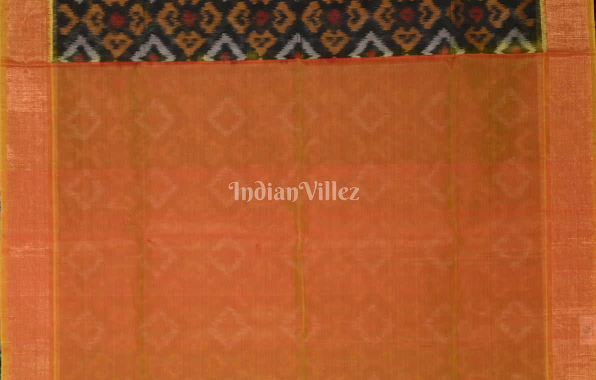 Black Rust Orange Pochampally Ikat Silk Cotton (Sico) Saree 