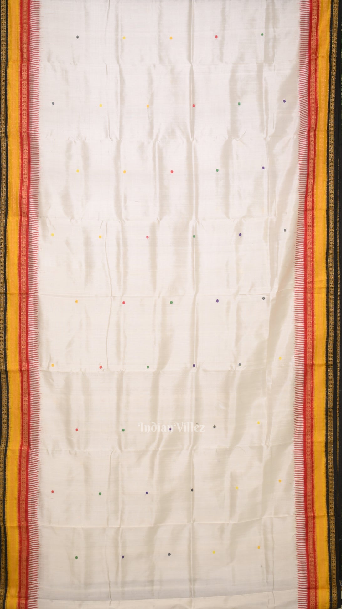 White Kathiphera Khandua Silk Saree with Nartaki Pallu 