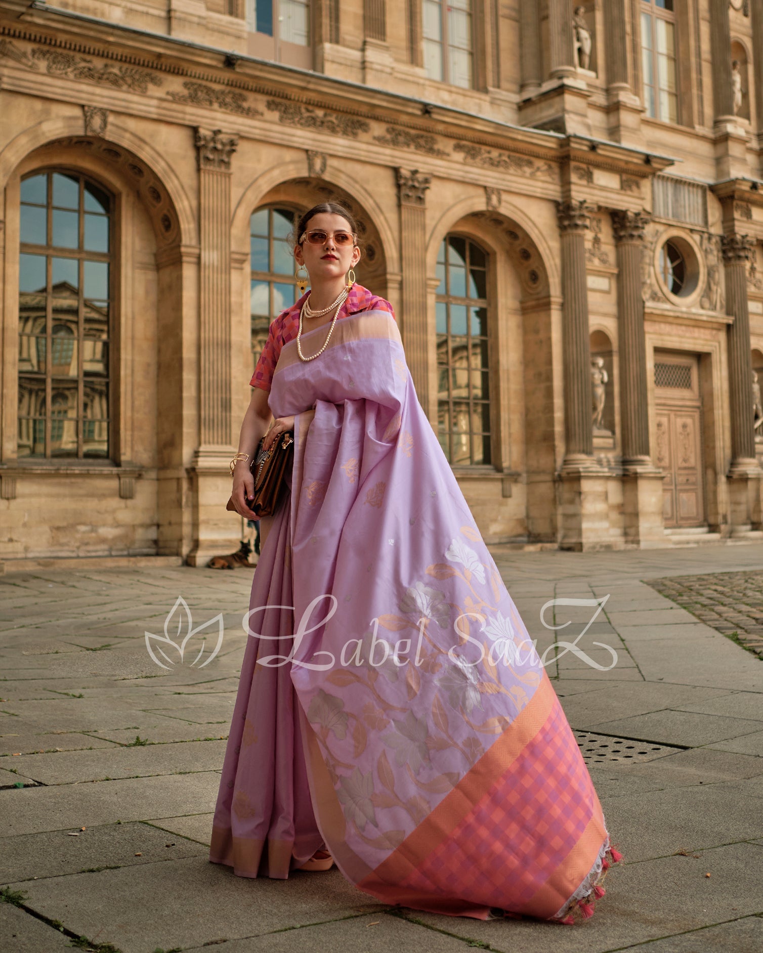 Pink Peach Soft Handloom Silk Weaving Saree