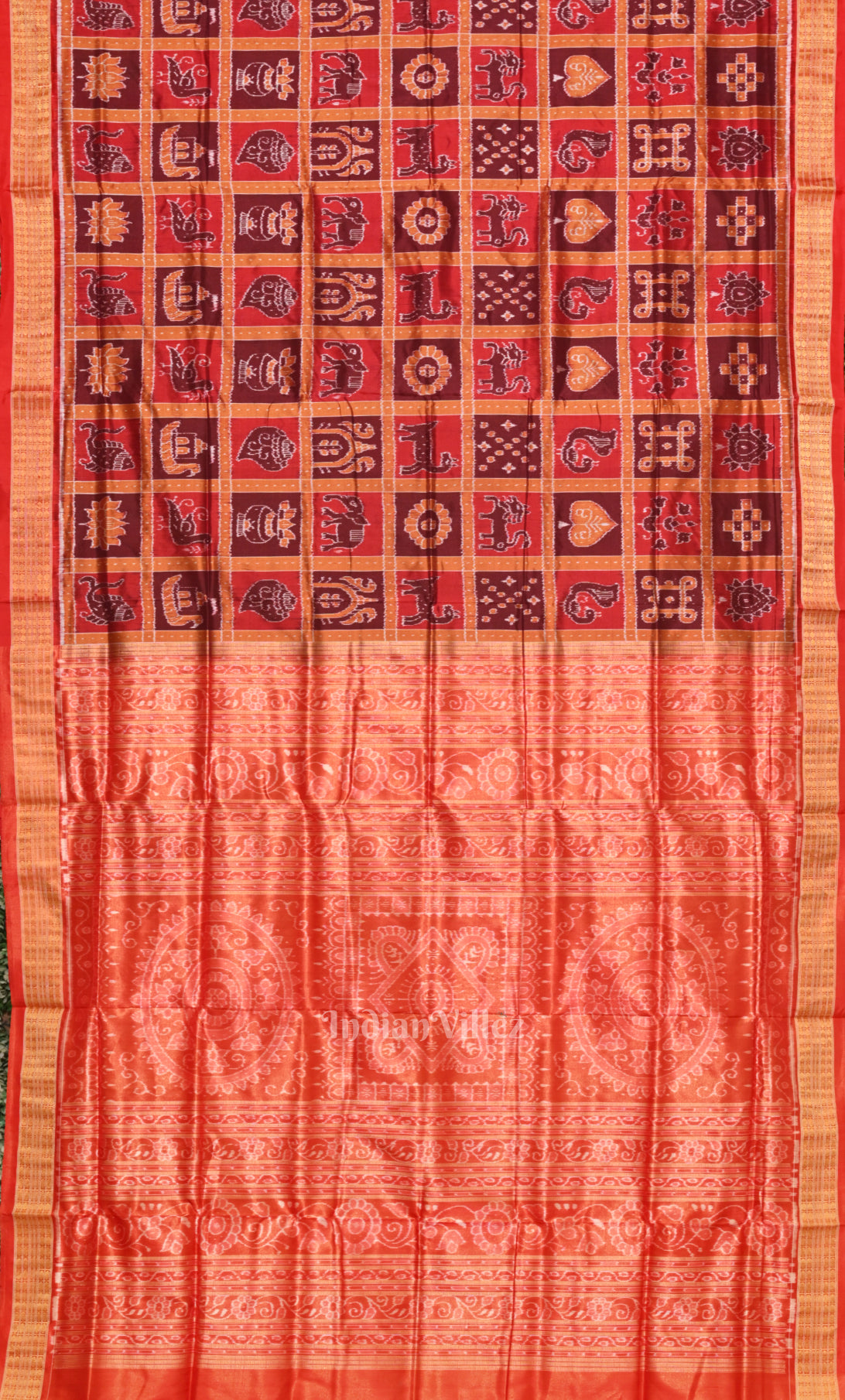 Red Brown Nabakothi Odisha Ikat Sambalpuri Silk Saree
