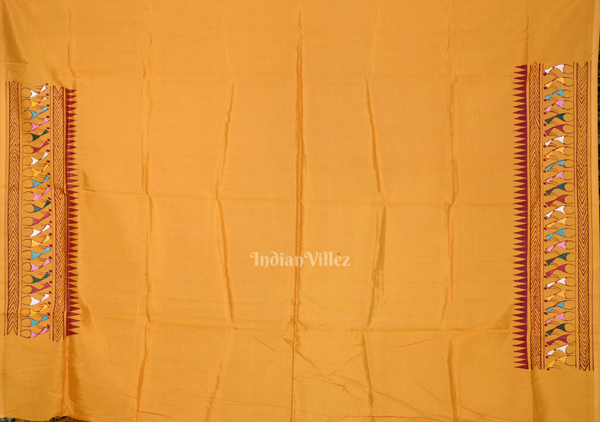 Yellow Saura Tribal Art Hand-Painted Pattachitra Saree