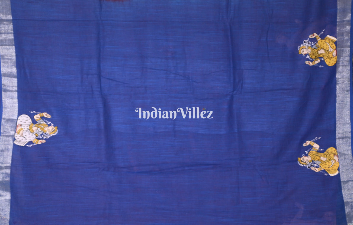 Red Blue Doli Barat Hand-Painted Pattachitra Saree (Linen) 