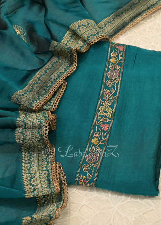 Teal Blue Unstitched Salwar Suit