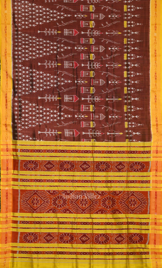 Coffee Yellow Tribal Theme Odisha Ikat Contemporary Designer Saree