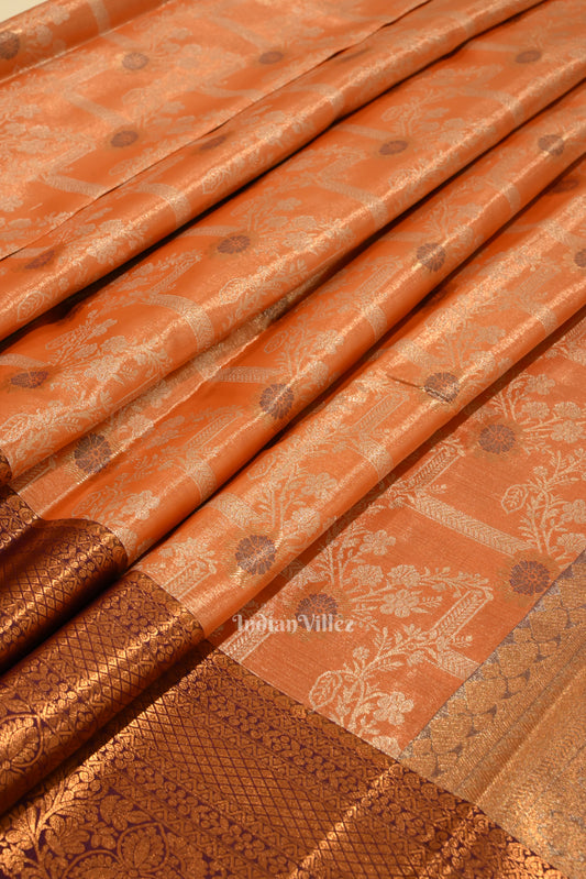 Golden Orange Pure Kanjivaram Tissue Silk Saree