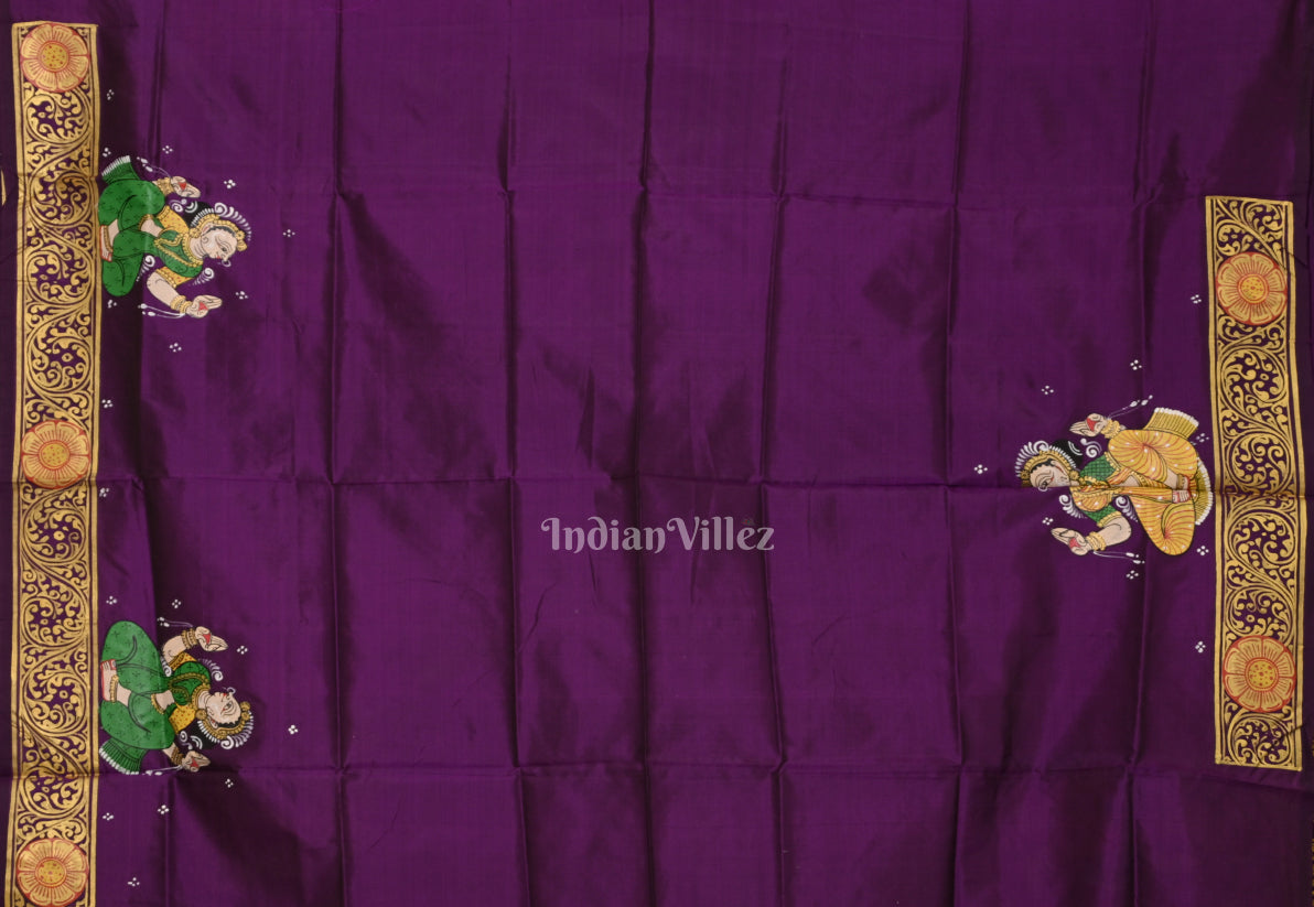 Purple Shree Jagannath Ratha Yatra Hand-Painted Pattachitra Saree 