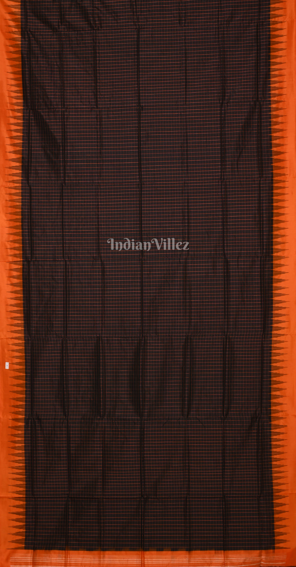 Red Orange Check Odisha Ikat Bomkai Sambalpuri Silk Saree