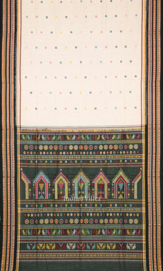 White Bottle Green Dolabedi Sambalpuri Ikat Cotton Saree